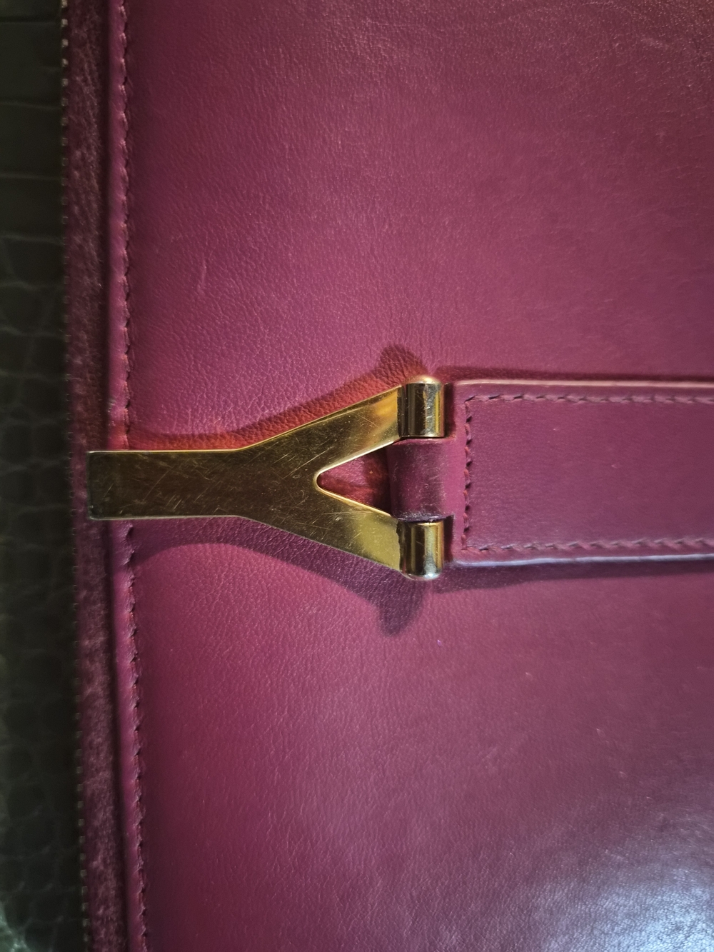 Yves Saint Laurent Magenta Leather Wallet with Gold Hardware